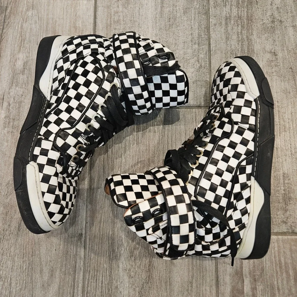 Givenchy Tyson High Top‎ Sneakers Womens Size 37 US 6.5 Checkered Leather Bold